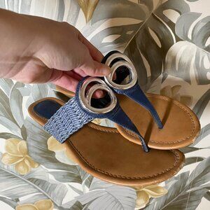 Blue Sandals Woven Straps Silver Circle Detailing - St Johns Bay - Size 7